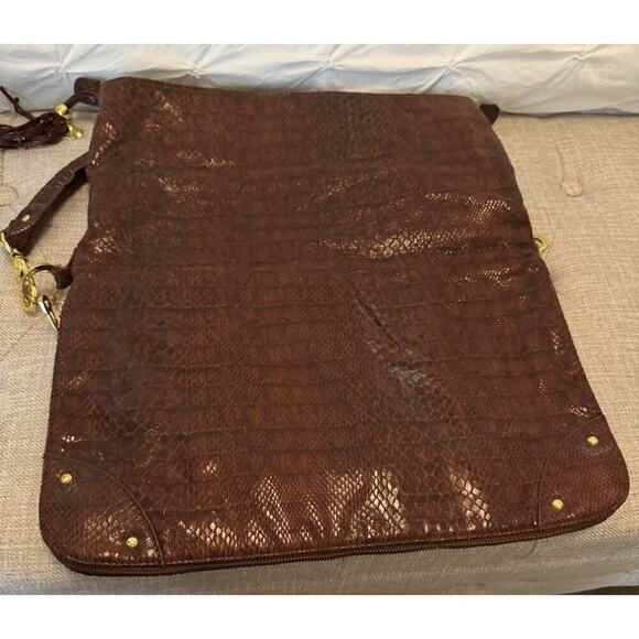 JM Joy Mangano Convertible Expandable Drop Python Bag Tote Sholuder Clutch Brown - Picture 5 of 7